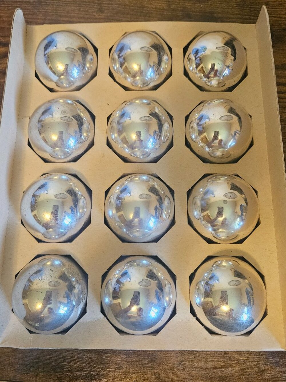 Shiny Brite box of 12 vintage ornaments - Made in USA